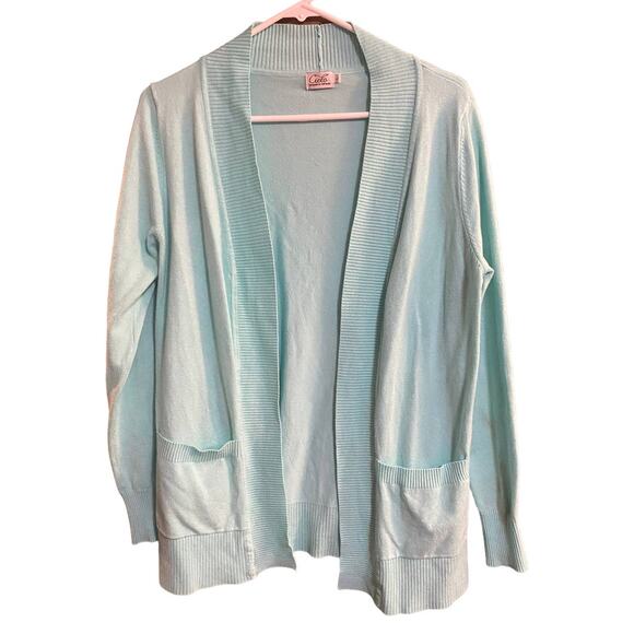 Cielo Womens Large Open Front Cardigan Sweater Viscose Nylon Teal - Picture 1 of 7